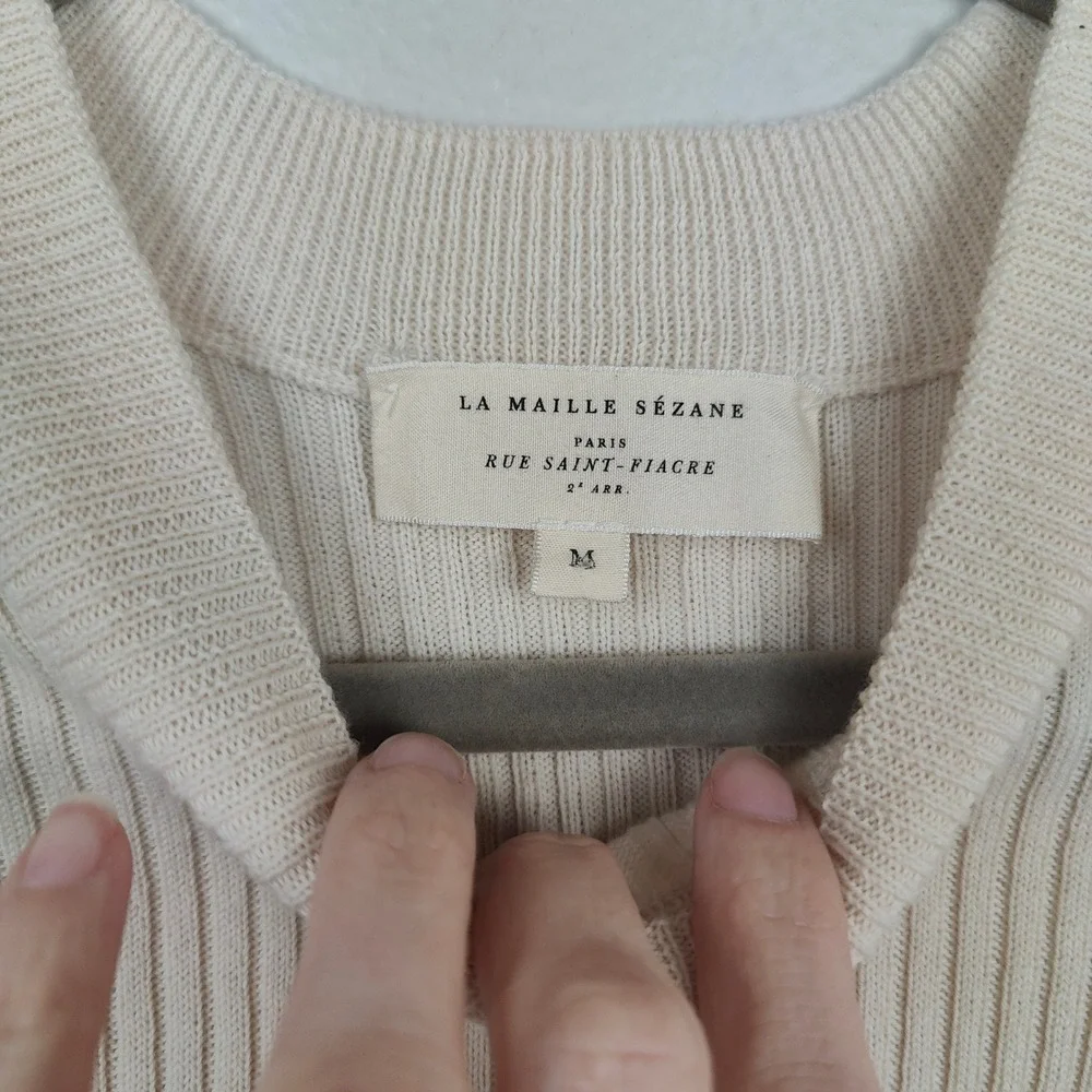Sezane La Maille Ribbed Cotton Wool Knit Top Womens Medium Cream Buttoned - Picture 5 of 8